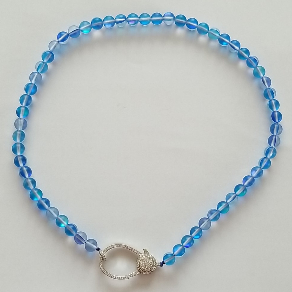 Blue mermaid bead necklace with pave' clasp